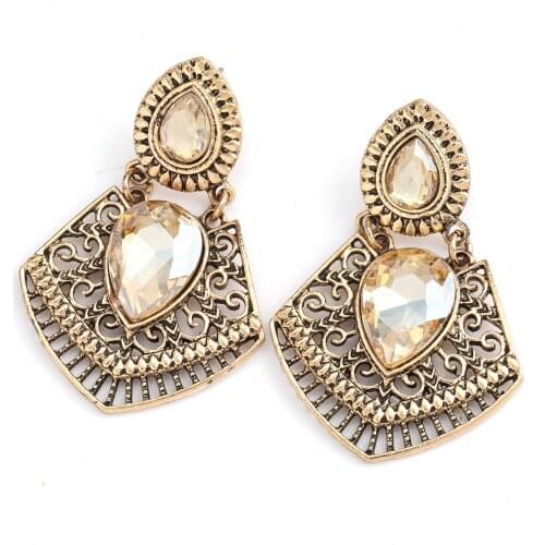 Pauli Manfi Fashion Retro Metal Water Drop Rhinestone Dangle Earrings Womens Bohemian Simple Jewelry Accessories