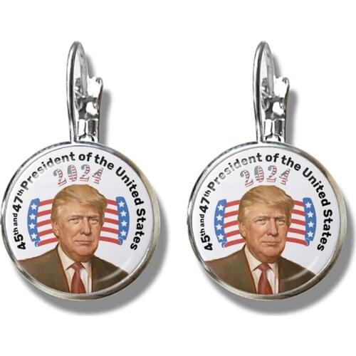 Women For Trump 2024 American USA Election Glass Cabochon Earrings 3D Print Silver Plated French Hook Earrings For Women Girls