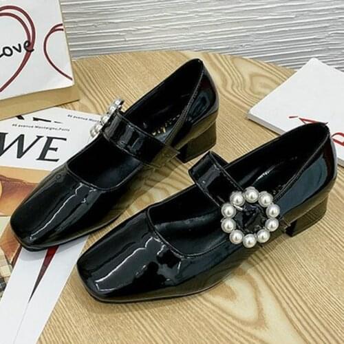 Womens Hot style square toe temperament Mid-heel shoes Granny Ladies One-line Buckle