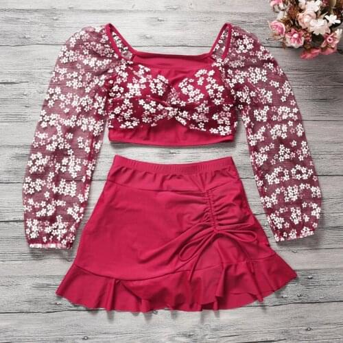 2021 New Women Printed Two-Piece Bikini Set Swimwear High Waist Bathing Suit Long Sleeve Swimsuit Swimming Suits Female Biquinis