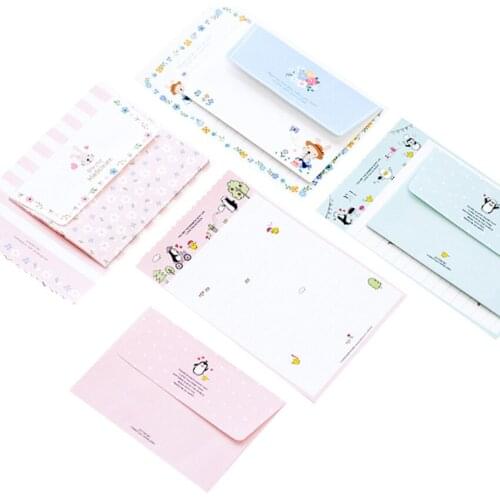1pac/lot Animals Rabbits Flower Penguin Mini Envelope Writing Paper Set 4 Letter paper+2 envelopes School Student Supplies