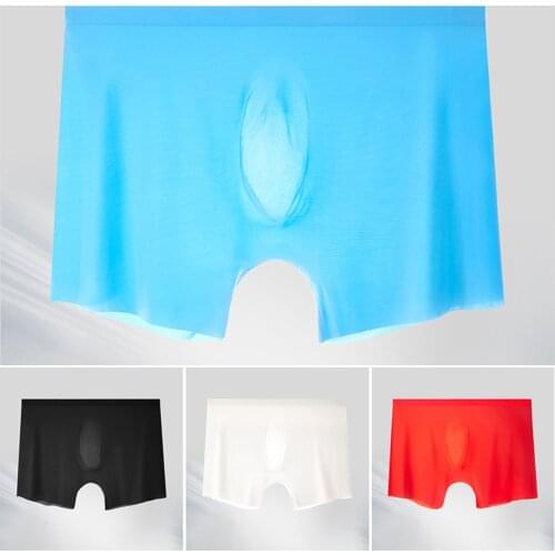 2021 Summer Ice Silk Men Underwear Seamless Transparent Boxer Shorts Ultra Thin Sheer Breathable Comfortable Panties Underpants