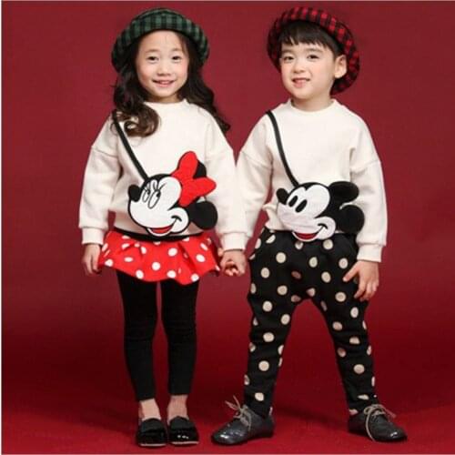2021 fashion cartoon set children Korean style cute girl Minnie backpack clothing boy Mickey sets girls outfits kids clothes