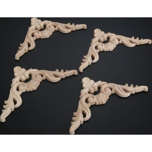 4pcs/set 12.5cm Woodcarving Corner Decal 3D Wooden Lace Figurines Craft Appliques Frame Onlay Wall Door Furniture European Decor