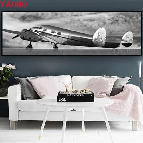 New DIY 5D Diamond Painting Retro Aircraft Full circular Diamond Embroidery Cross Stitch Rhinestone icon Black White wall art