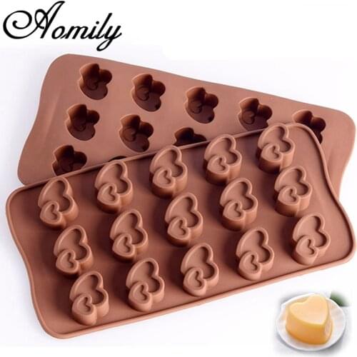Aomily 15 Double Hearts Shaped Silicone Soap Candy Fondant Chocolate Kitchen Mould Wedding Silicone Chocolate Cookies Cake Mold