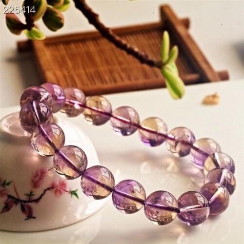11.5mm Genuine Natural Purple Yellow Ametrine Clear Round Beads Bracelet For Women Men Crystal Jewelry AAAAA