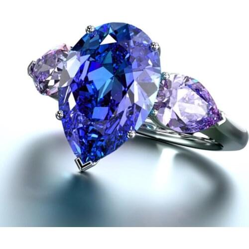 Cellacity Womens Silver Ring New Fashion Silver 925 Fine Jewelry for Wedding Water Drop Shaped Gemstone Blue Purple Zircon Gift