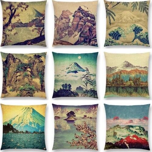 Sakura Hot Spring Pillow Cover Landscape Double print Cushion Cover Four Seasons Nature Scenery Fuji Mountains Sofa Pillow Case