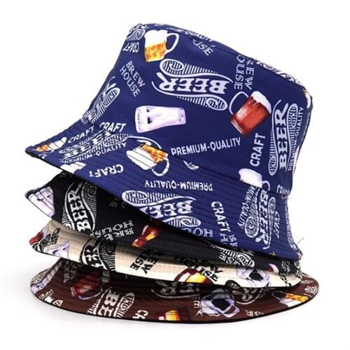 New Double-Sided Men and Women Adult Letters Wine Glass Bucket Hat Spring and Summer Outdoor Sun Basin Hat