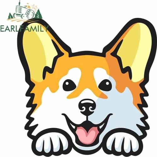 EARLFAMILY 13cm x 12.8cm for Corgi Peeking Dog Windshield Decal VAN Occlusion Scratch Car Stickers Refrigerator Anime Decoration