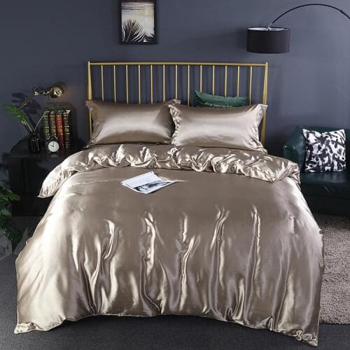 Smooth Cool Quilted Polyestey Satin Duvet Cover Fitted Sheet Pillowcase 3/4pcs Solid Color Bedspread Bedding Set Home Textiles