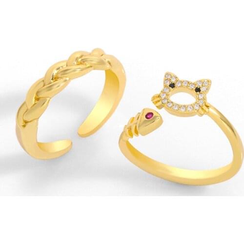 FLOLA Micro Pave Cat Rings For Women Gold Vermeil CZ Knot Finger Rings Adjustable Cubic Zirconia Simple Jewelry Gifts rigK10