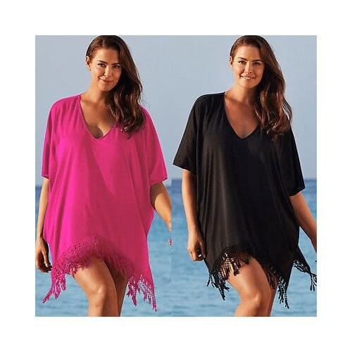 Lace Beach Cover up Chiffon V-neck Bikini Cover Ups Women Swimsuit Covers up Beachwear Beach Tunic Bathing Suit Tassel Coverups