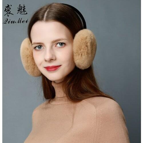 Fashion Real Rabbit Fur Women Earmuffs Pink Comfortable Warm Ear muffs Ear Warmers For Girls Adjustable Winter Ear Protector