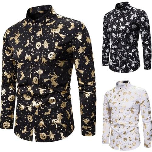 Mens brand new creative fashion personality long sleeve gilding printing business casual shirt mens dress shirts mens shirts