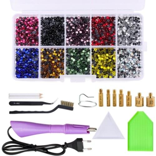 4728pcs 2 Boxes Mix Color Hot Fix Rhinestones Set Hotfix Applicator With 7 Different Nozzles Cleaning Kit Tweezers Brush