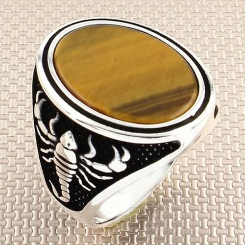 Real Pure Silver Ring 925 Sterling | Scorpion Ring For Men | Tiger Eye Gemstone Stone Ring | Handmade Men Ring | Turkish Jewelry