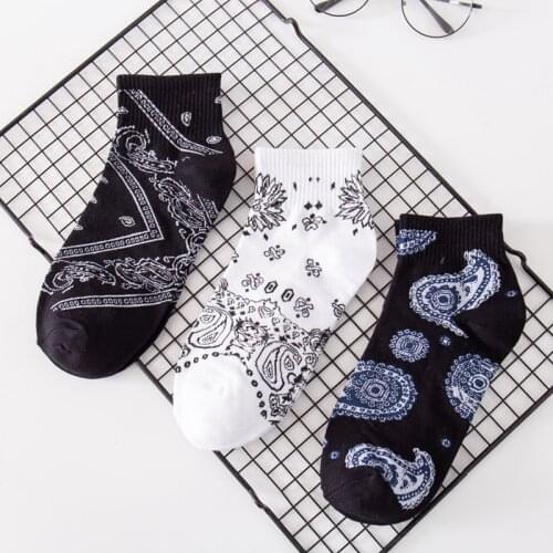 Socks New Fashion Men Women Cashew Flower Socks Short Cotton Striped Harajuku Art Skateboard Cute Funny Happy Girls Hip Hop Sock