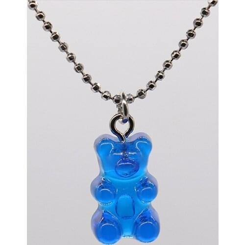 2021 New Various Color Fashion Transparent Color Bear Mini Pendant Necklace Children Birthday Gift Necklace Jewelry Bear Gift