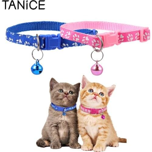TANiCE 2Pcs Print Kitten Collar Cute Paw Bell Tie Cat Pink + Blue Nylon Pet Dog Collar with Warning Bell Best Gift for Pets