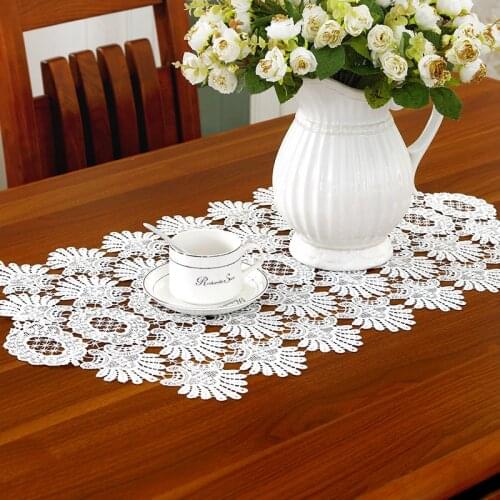 Hollow lace table flag Nordic pastoral style table runner Embroidered tea table coffee table decorative mat Customizable