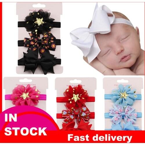 30# 3pcs Kids Elastic Floral Headband Hair Girls Baby Bowknot Hairband Set Tiaras For Girls Kawaii Hair Tie Hair Accessories