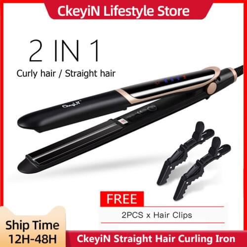 CkeyiN Professional LED Display Hair Straightener Curler Hair Iron Negative Ion Infrared Hair Straighting Curling Corrugation