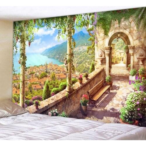 Retro Castle Landscape Tapestry Indian Mandala Tapestry Wall Hanging Tapestries Boho Bedroom Wall Rug Couch Blanket 6 Size
