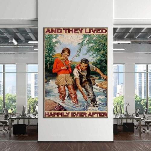 Fishermen are fishing. They live happily forever after poster wall art printing life home decoration posters