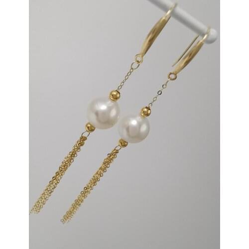 Genuine solid yellow 18k gold earrings natural pearl real gold tassel earrings dangle gold AU750 hanging earring