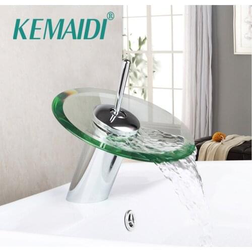 KEMAIDI RU Excellent Quality New Bathroom Basin Mixer Tap Waterfall Faucet Sink Vessel Chrome Polished Finished Glass