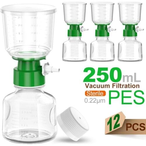 12PCS Sterile Bottle Top Vacuum Filtration with 0.22/0.45μm PES Membrane for Lab, 250ml Funnel + 250ml Receiver by Ks-Tek