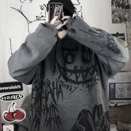 Oversize Punk Hoodies Female Male Dark Goth Sweatshirts Women Men Cool Jacket Hip-Hop Graffiti Printing Fleece Tops Funny Style