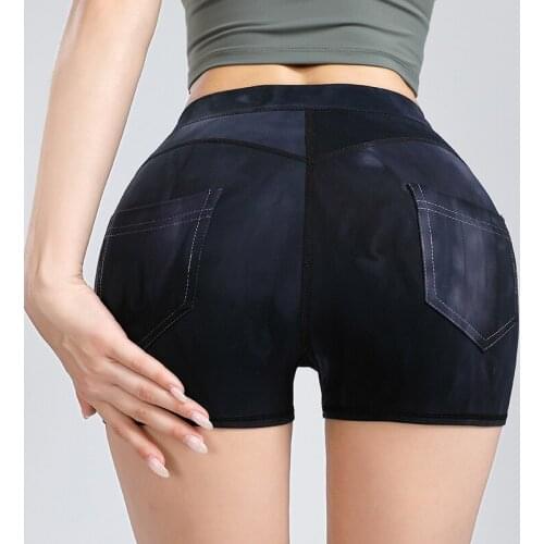 Fitness-Training Womens Tracksuit Biker Gym Workout Tie-Dyed Peach Hip Lift Super Elasticity Yoga Shorts With Pockets HY6001