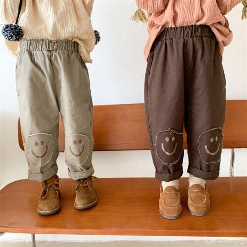 Autumn Korean style children knee patch casual pants Boys and girls cotton loose all-match trousers