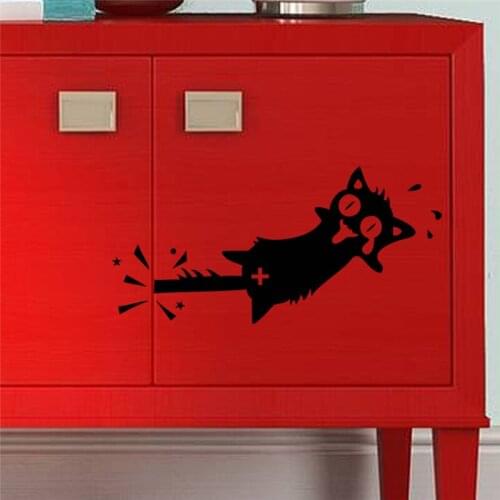 Funny cartoon black cat clip tail pattern vinyl wall art decals for kitchen cabinet car door decorations diy stickers