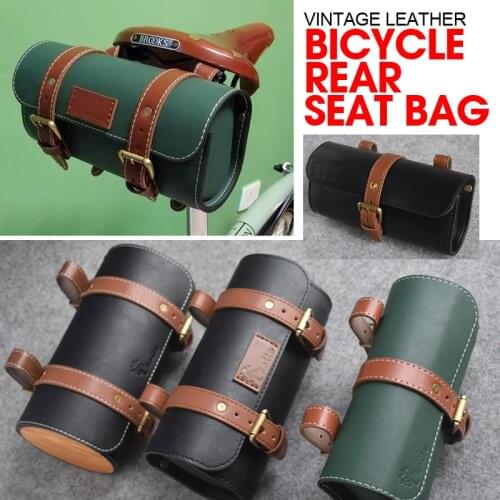 Black Brown Vintage Leather Bicycle Rear Seat Bag Waterproof Storage Bike Saddle Bag Cycling Tail Rear Pouch Saddle Bag