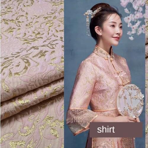 140 * 50cm Haute Couture Gold Lines Jacquard Texture Cheongsam Dress Brocade Fabric for Autumn and Winter