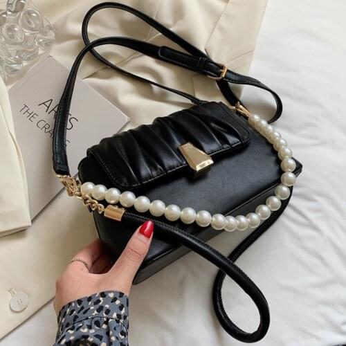 Pearl Crossbody Shoulder Bag for Women 2021 Fashion Simple Small Leather Handbags and Purses Female Beading Totes Hand Clutch