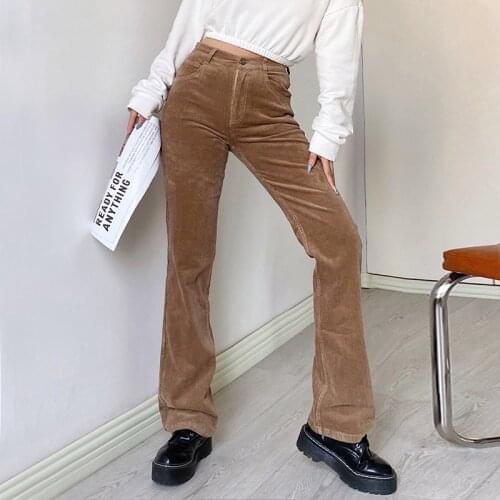 Womens Y2K Vintage Corduroy Pants High Waist Fashion Female Gothic Black Harajuku Streetwear 90s Outfits Harem Casual Trousers