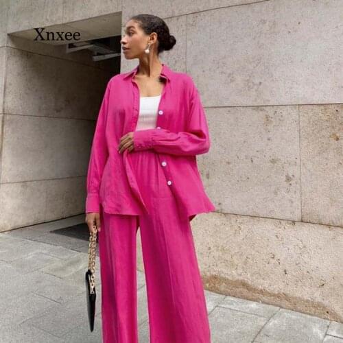2021 Ladies Two-Piece Satin Rose Red Retro Office Single Button Suit Jacket Female Stretch High Waist Pants Suit