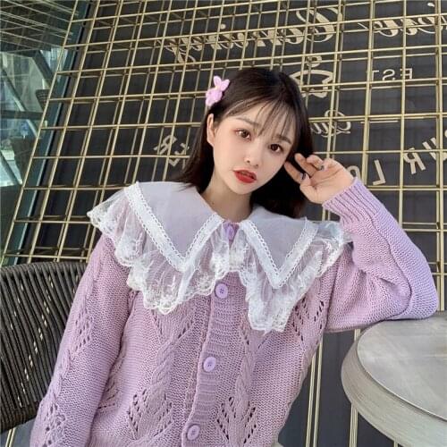 Purple Solid Knitted Cardigan Women Sweaters 2020 Autumn Winter Long Sleeve O-neck Single-breasted Casual Preppy Ladies Tops