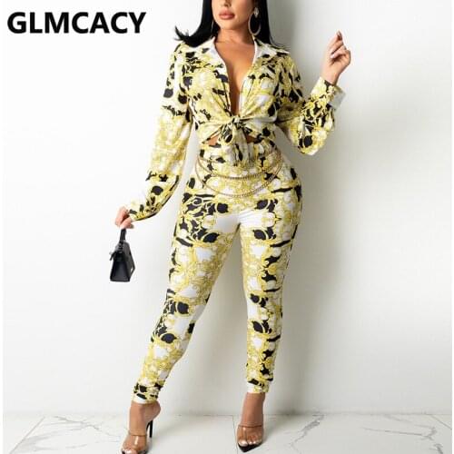 Women Two Piece Vintage Shirt Set Long Sleeve Button Up Shirt & Slim Pants Set
