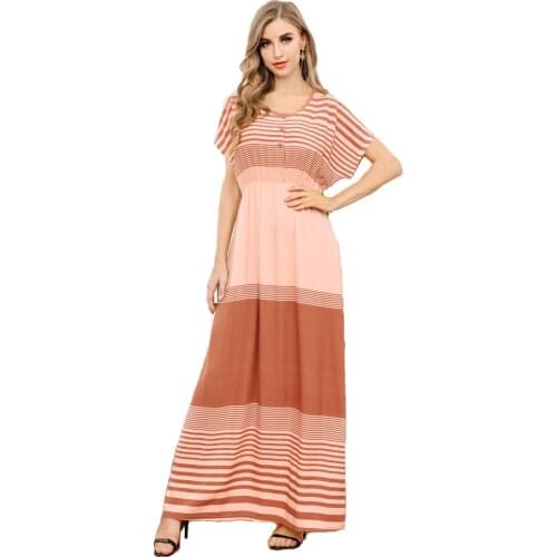 Pink Everyday Maxi Dress To Floor Short Sleeves Casual Feminine Clothes Long Robe Prom Dresses For Women 2021 Summer Striped