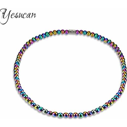 Yesucan Women Health Power Necklace Black Hematite Magnetic Therapy Beads Necklaces for Men Jewelry Collier Halskette