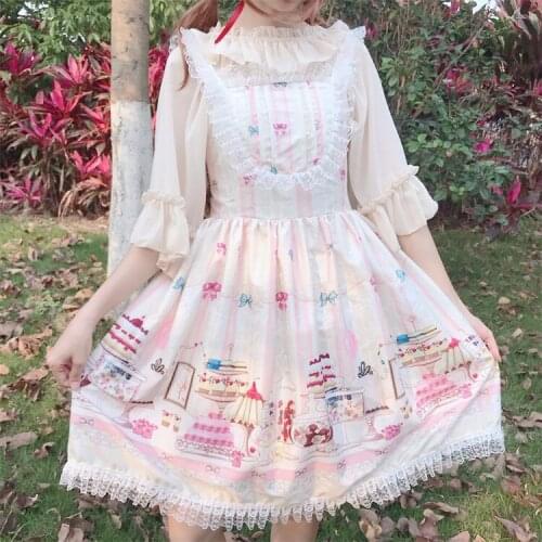 Lolita Womens JSK Lolita Dress Kawaii Gothic Girls Lolita Dress Sweet Sleeveless Dress Cute Lolita Cosplay Costume For Adult