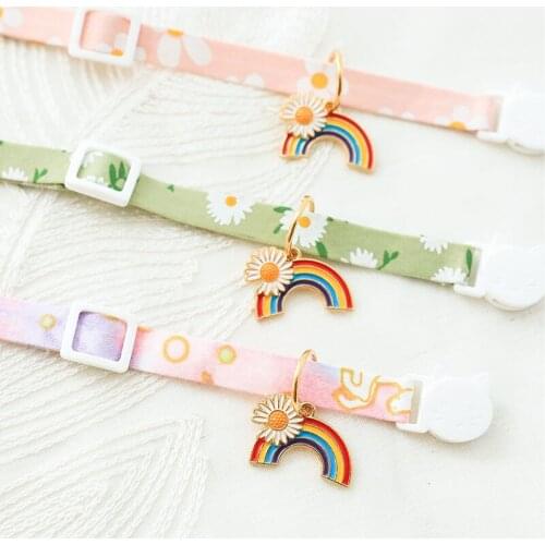 1PCS Rainbow Cat Collars 5Colors Adjustable Kitten Puppy Cute Fashion Flower Printing Pet Dog Collars 18-30cm Size Middle Small