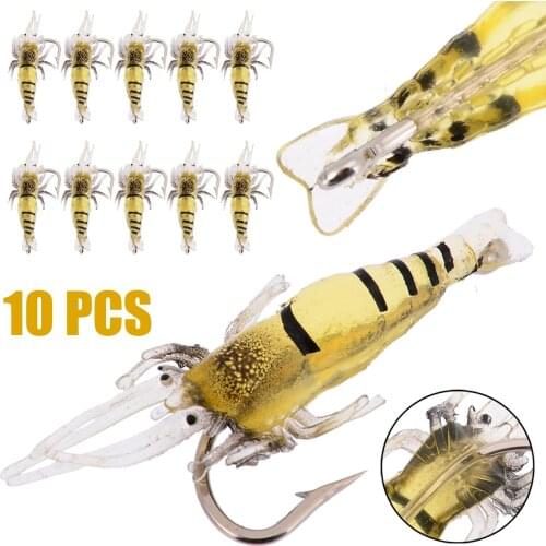 New 10Pcs Soft Silicone Shrimp Fishing Lure Wobblers Fishing Minnow Trout Fish Lures Artificial Bait Hook Bass Tackle Hook