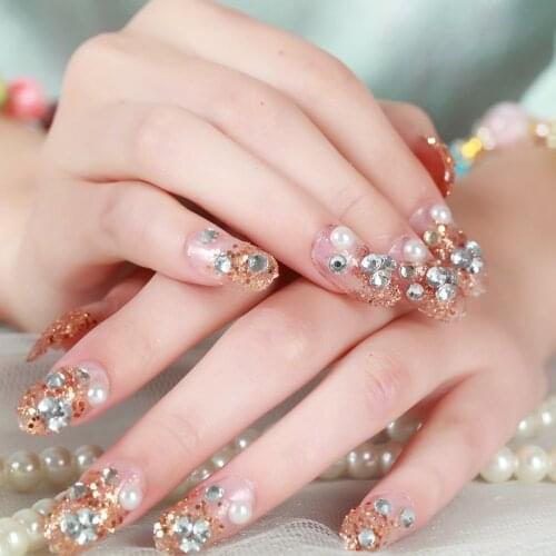 2020 24pcs Beautiful bride Fake Nails Sexy Press On Nail Manicure Flash chip champagne powder Z017